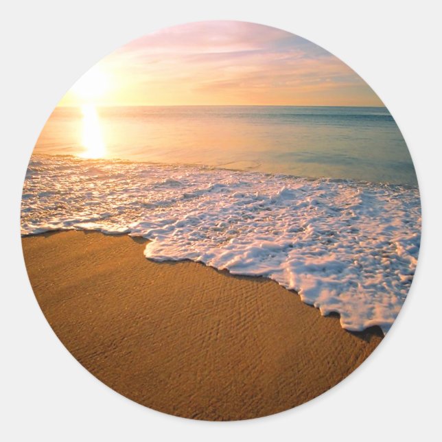 Sonnenset Beach Hochzeitsticker für Gastgeschenk Runder Aufkleber (Vorderseite)