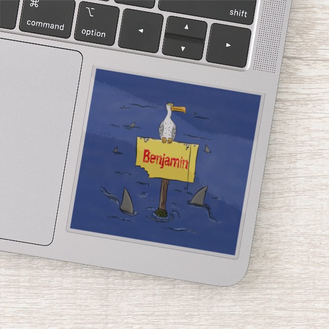 Sonnensevogel umkreist von Haifischen Cartoon Aufkleber (Detail)