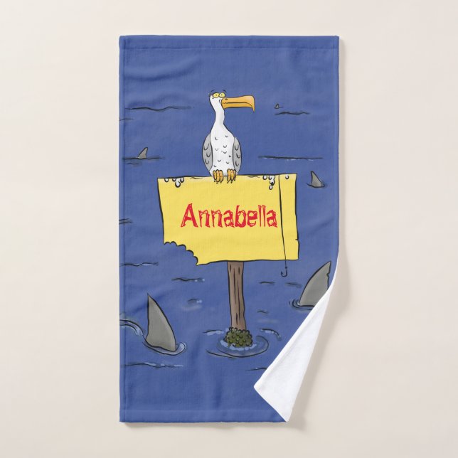 Sonnensevogel umkreist von Haifischen Cartoon Badhandtuch Set (Handtuch)
