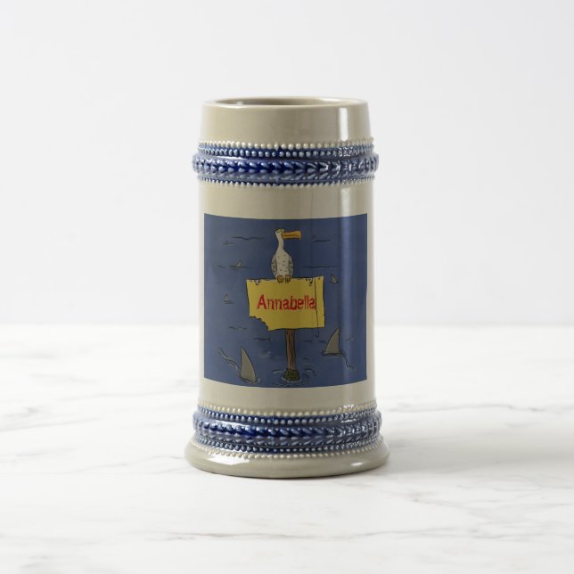 Sonnensevogel umkreist von Haifischen Cartoon Bierglas (Mittel)