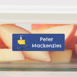 Sonnensevogel umkreist von Haifischen Cartoon Etiketten