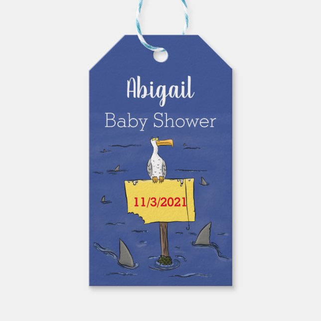 Sonnensevogel umkreist von Haifischen Cartoon Geschenkanhänger (Vorderseite)