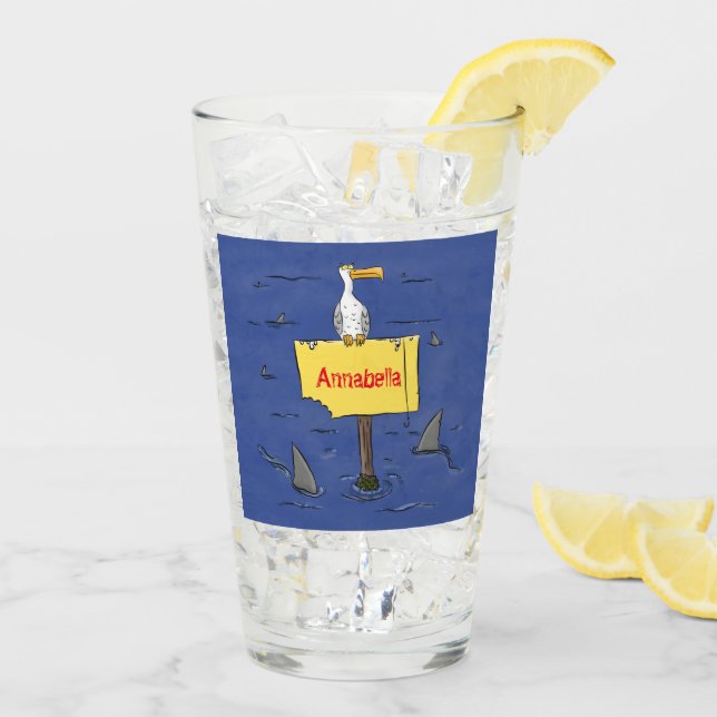 Sonnensevogel umkreist von Haifischen Cartoon Glas (Rückseite Ice)