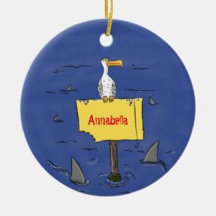 Sonnensevogel umkreist von Haifischen Cartoon Keramik Ornament