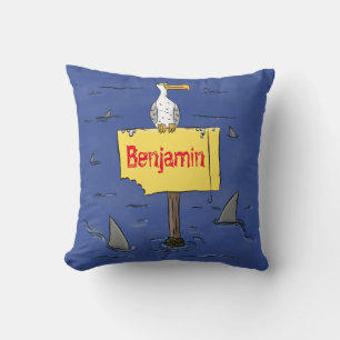 Sonnensevogel umkreist von Haifischen Cartoon Kissen