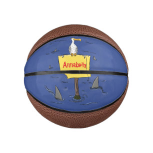 Sonnensevogel umkreist von Haifischen Cartoon Mini Basketball