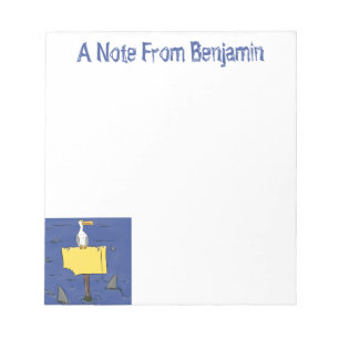 Sonnensevogel umkreist von Haifischen Cartoon Notizblock