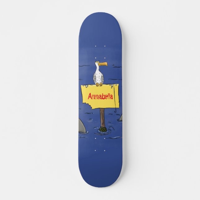 Sonnensevogel umkreist von Haifischen Cartoon Skateboard (Vorne)