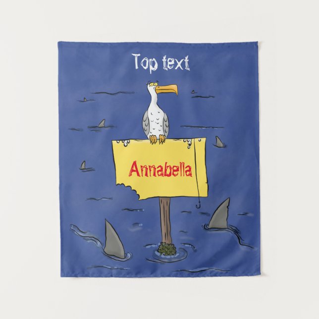 Sonnensevogel umkreist von Haifischen Cartoon Wandteppich (Vorderseite)