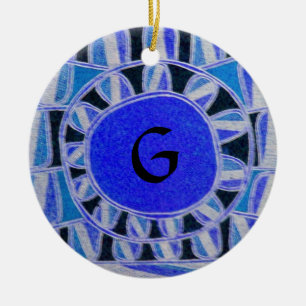 SONNENSOLARENERGIE-MONOGRAM Blau Schwarz-weiß Keramik Ornament