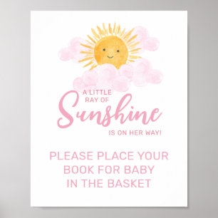 Sonnenstrahl-Baby-Shower-Bücher im Korb Poster