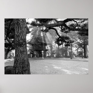 Sonnenstrahlen am japanischen Tempeltor Poster