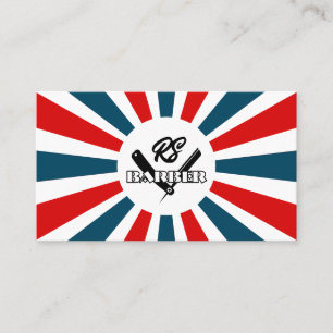 Sonnenstrahlen aus Barber, blau und rot mit Logo Visitenkarte