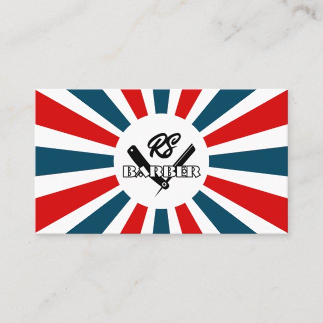 Sonnenstrahlen aus Barber, blau und rot mit Logo Visitenkarte (Vorderseite)