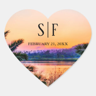 Sonnenstrahlen im tropischen Strand Herz-Aufkleber
