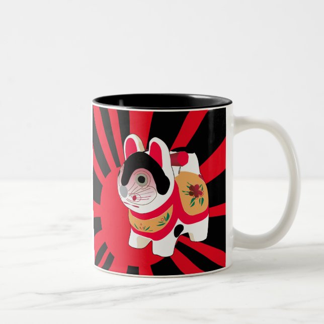 Sonnenstrahlen kawaii Cartoon kitty japanese Lucky Zweifarbige Tasse (Rechts)