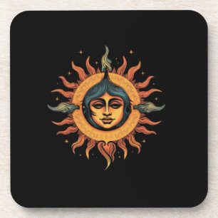 Sonnenstrahlen, Retrosonne, Sonne mit Mädchen Gesi Getränkeuntersetzer