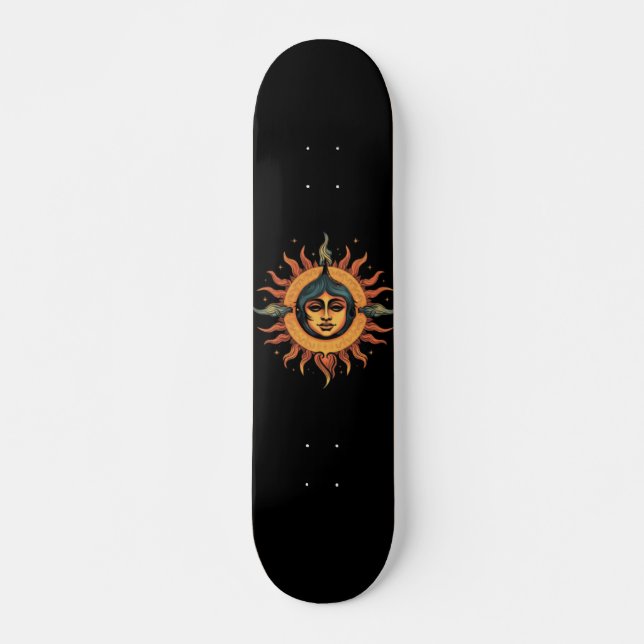 Sonnenstrahlen, Retrosonne, Sonne mit Mädchen Gesi Skateboard (Vorne)