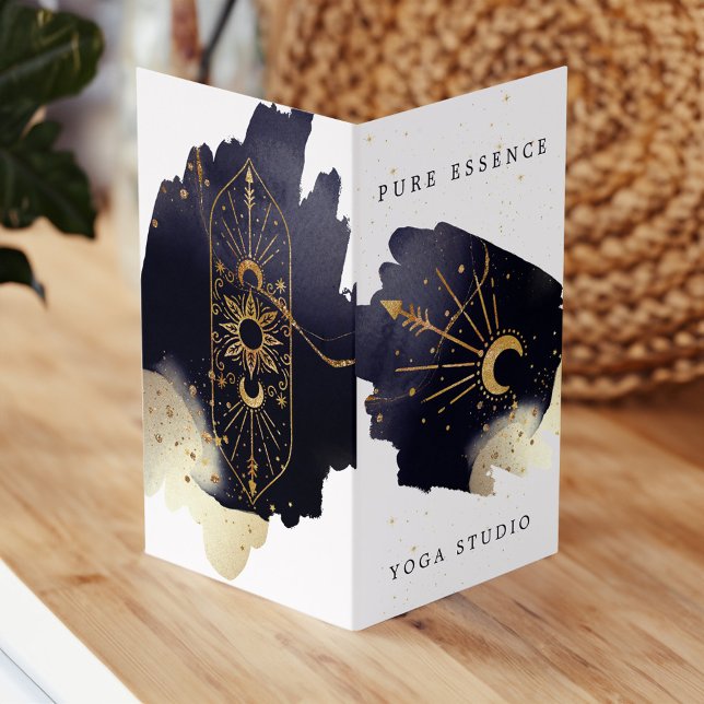 Sonnenstrahlen und Mondlicht Dunkle Wasserfärbung Visitenkarten (Holistic Celestial Sun & Moon Dark Watercolou Ink Business Card)