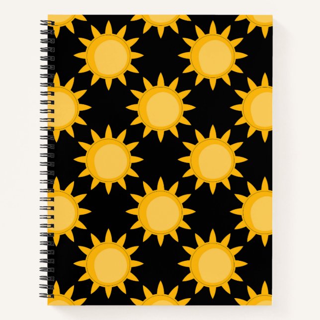 Sonnenstrahlung auf schwarzem Muster Notizbuch (Vorderseite)