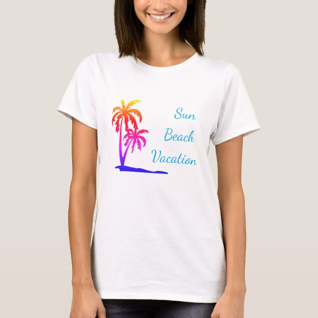 Sonnenstrand farbenfroher Palmen T - Shirt (Vorderseite)