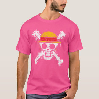 Sonnenstroh hat Piratenschädel und Knochen überque T-Shirt