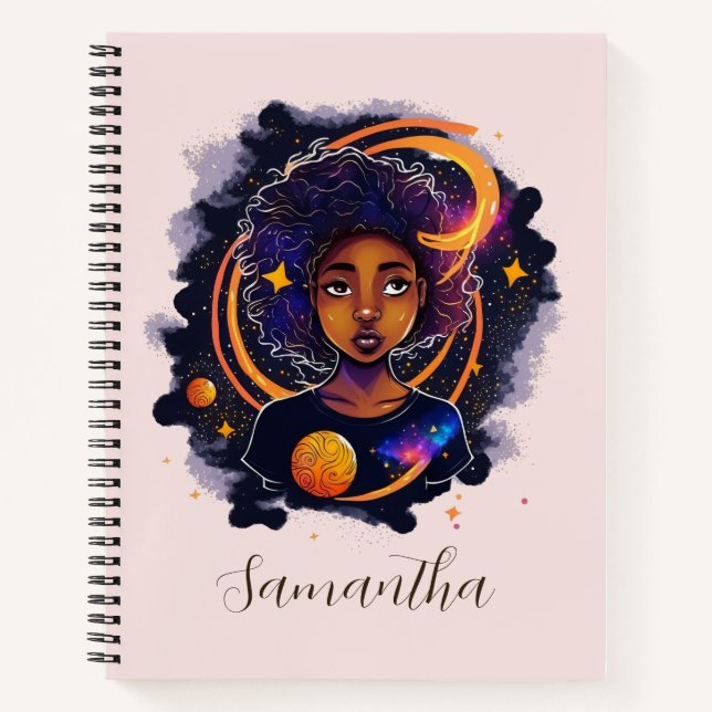 Sonnensystem Afro Woman Notizbuch (Vorderseite)