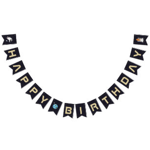 Sonnensystem Astronaut Happy Birthday Typografy Wimpelkette