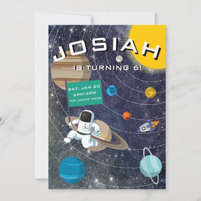 Sonnensystem, Einladung des Astronauten zum Geburt (Vorderseite)