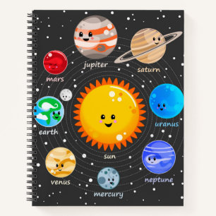 Sonnensystem Kawaii glückliche Planeten Sternkarte Notizbuch