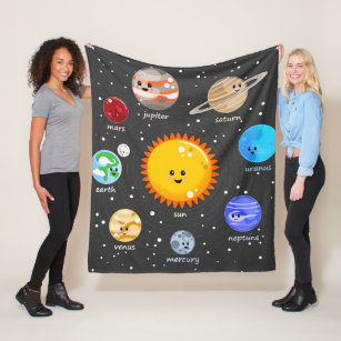 Sonnensystem kawaii Illustrationssonne und Fleecedecke