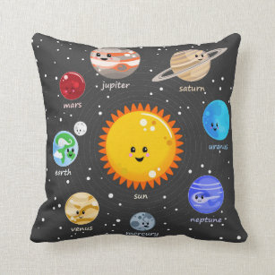 Sonnensystem kawaii Illustrationssonne und Kissen