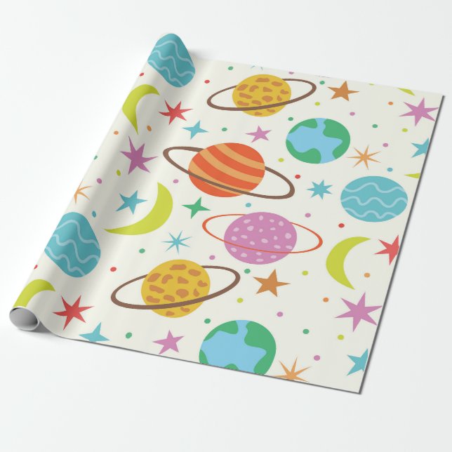 Sonnensystem Planet Weltraummuster Geschenkpapier (Ungerollt)