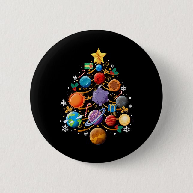 Sonnensystem Planets Christmas Tree Astronomie Xma Button (Vorderseite)