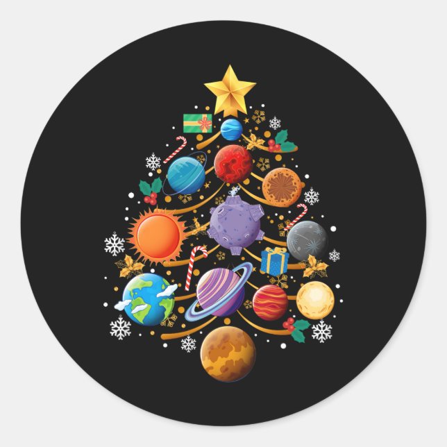 Sonnensystem Planets Christmas Tree Astronomie Xma Runder Aufkleber (Vorderseite)