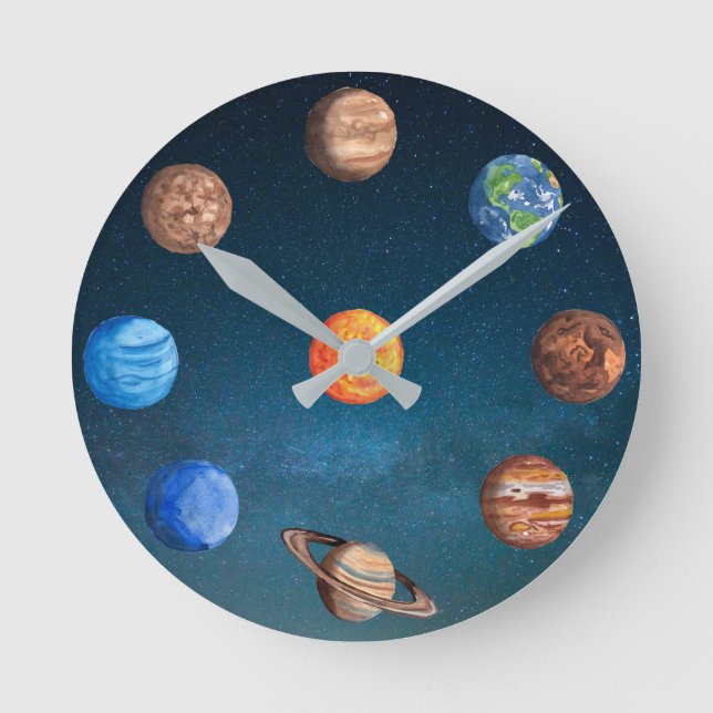 Sonnensystem Planets Space Earth Sun Jupiter Runde Wanduhr (Vorderseite)