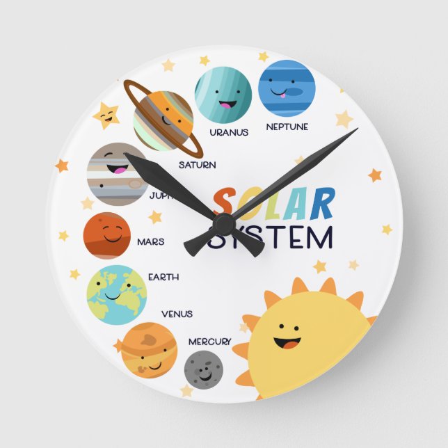Sonnensystem Planets Space Educational Homeschool Runde Wanduhr (Vorderseite)