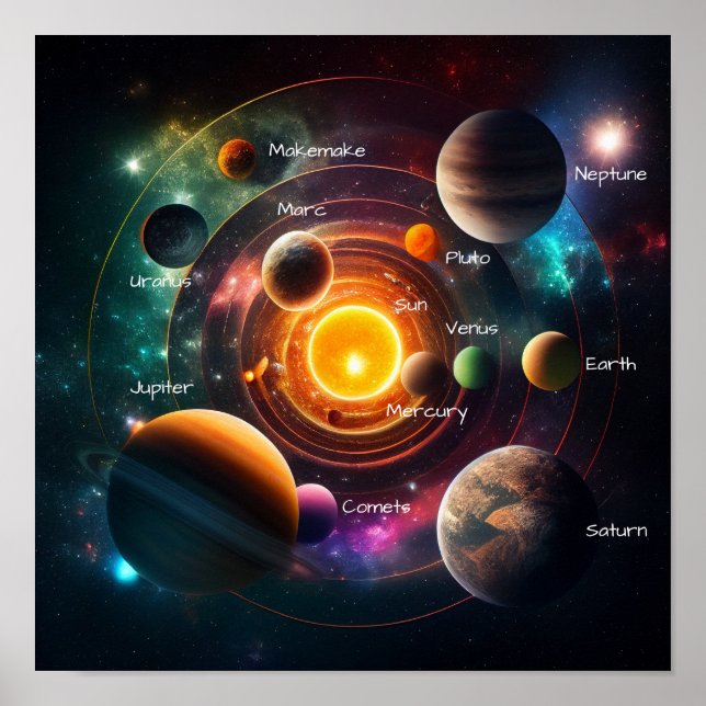 Sonnensystem Planets Sun Jupiter Illustration Poster (Vorne)