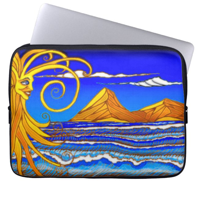 Sonnentag am Strand Aquarellmalerei Laptopschutzhülle (Vorderseite)