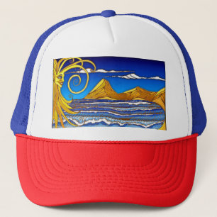 Sonnentag am Strand Aquarellmalerei Truckerkappe