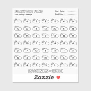 Sonnentag Fonds 500$ Sparen Challenge Budget Plan Aufkleber