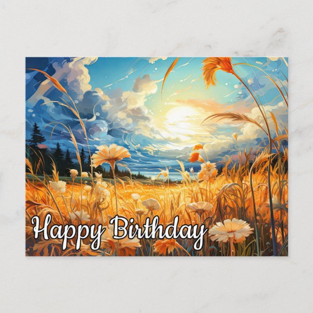 Sonnentag im Prärie | Happy Birthday Postkarte (Vorderseite)