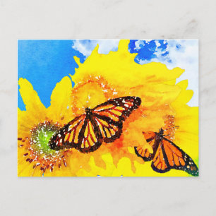 Sonnentag Sonnenblumen und Monarchschmetterlinge Postkarte