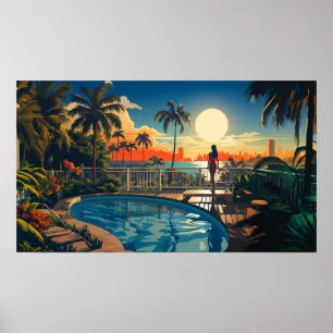 Sonnenterrasse mit Blick auf Miami Beach Poster