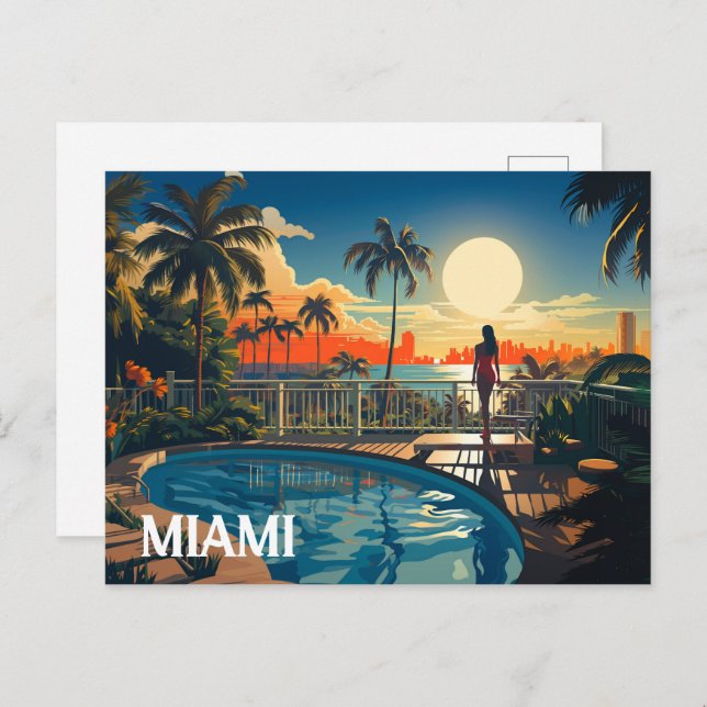 Sonnenterrasse mit Blick auf Miami Beach Postkarte (Vorne/Hinten)