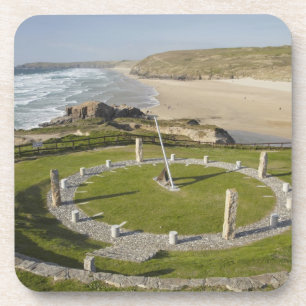 Sonnenuhr und Perran Beach, Perranporth, Cornwall, Getränkeuntersetzer