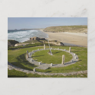 Sonnenuhr und Perran Beach, Perranporth, Cornwall, Postkarte