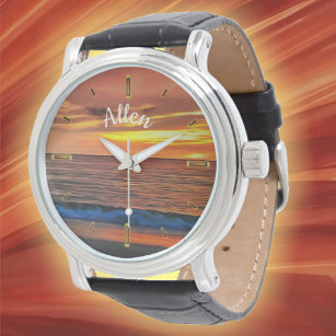 Sonnenuntergang 1577 Leder Armbanduhr