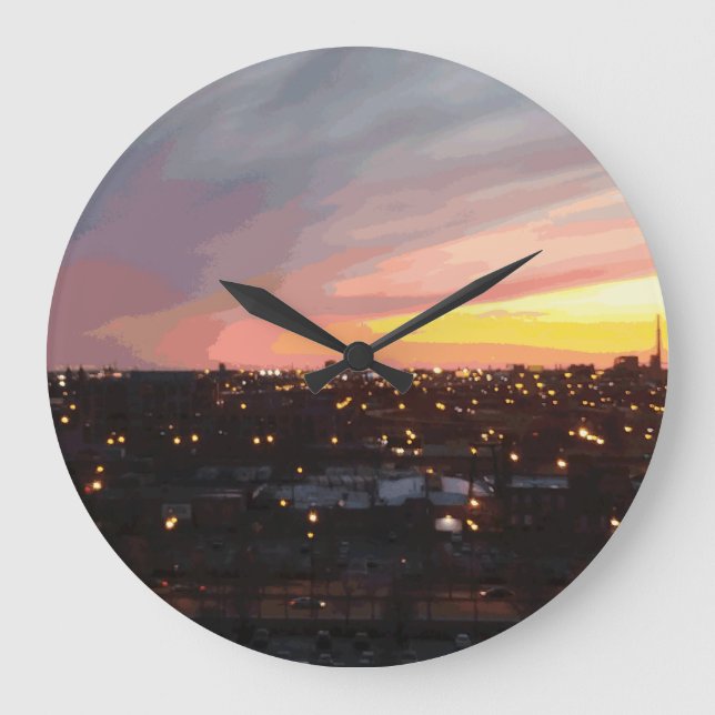 Sonnenuntergang - 6. April 2018 um 19:34 Uhr. Große Wanduhr (Vorderseite)