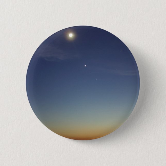 Sonnenuntergang-Abends-Mond-Sterne Button (Vorderseite)